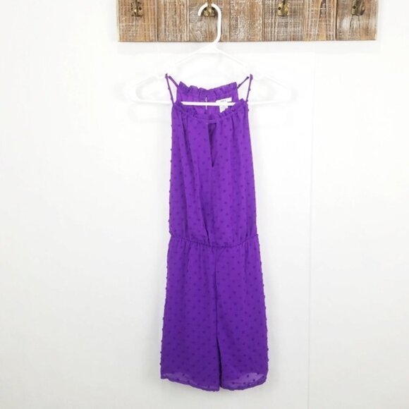 Bar III Purple Swiss Dot Keyhole Halter Romper - Picture 2 of 7
